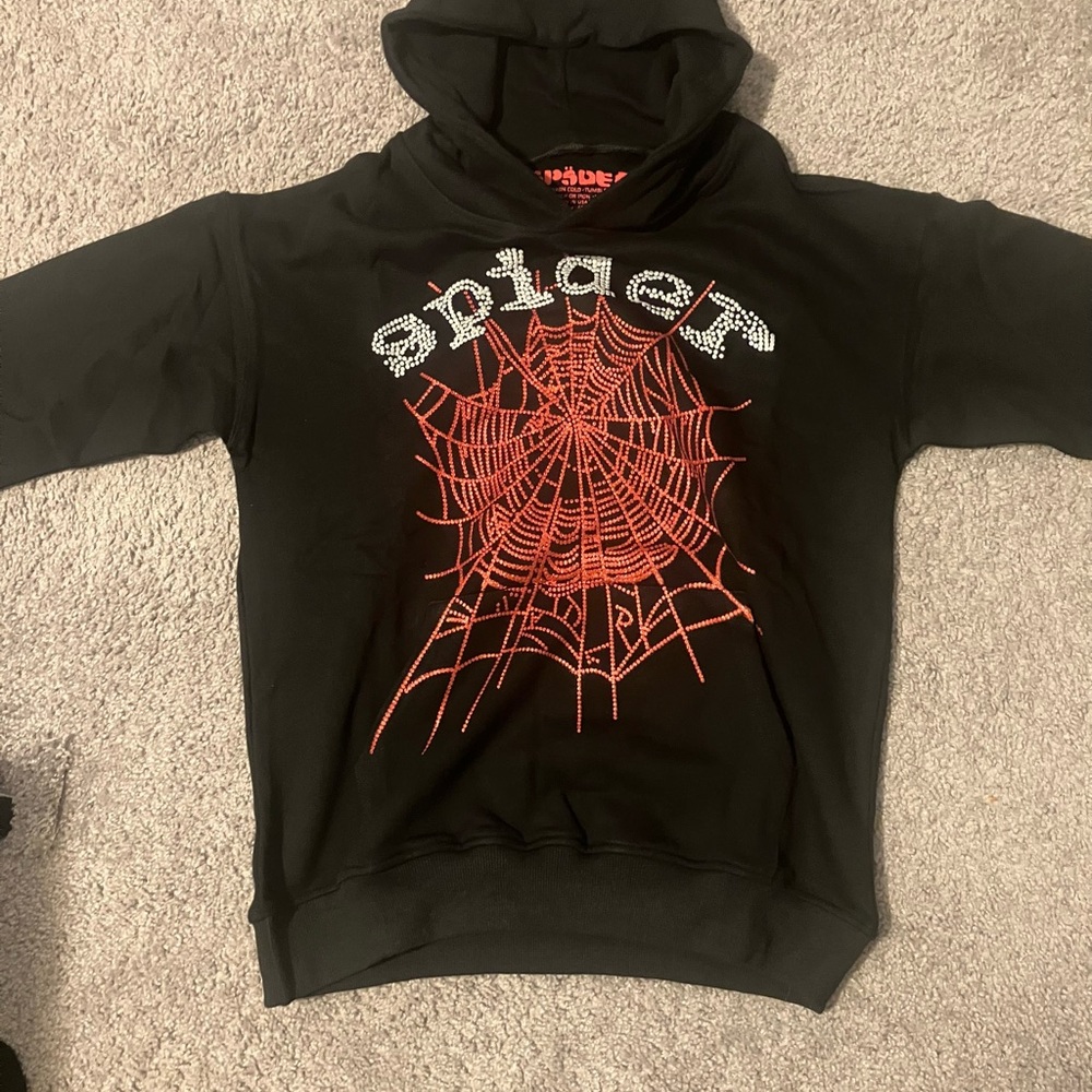 Black Graphic Hoodie with Red Spiderweb Design